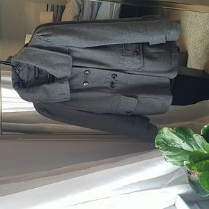 Charcoal gray peacoat